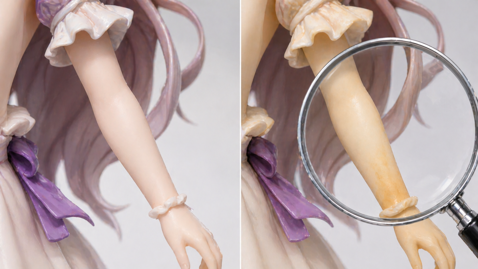 美少女フィギュア肌色パーツ劣化比較イメージ