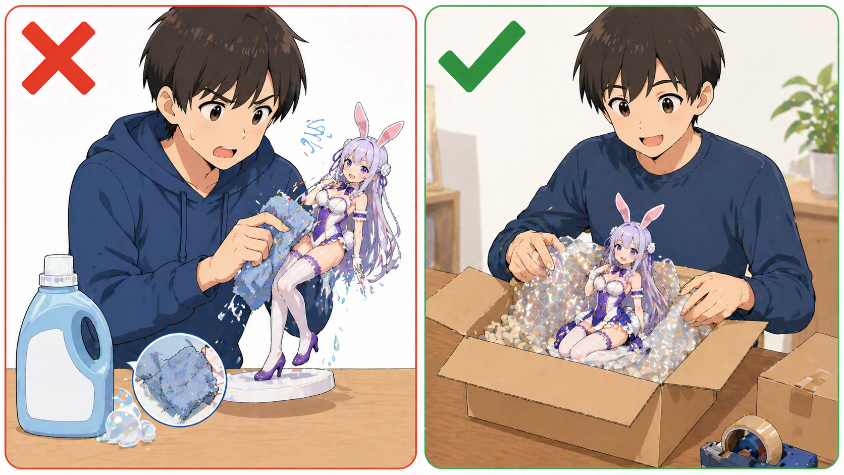 べたつきNG行為vs正しい対処イメージ