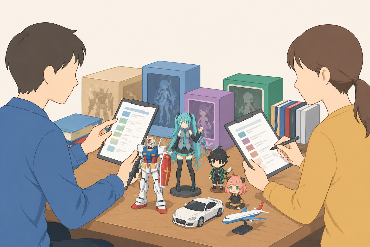 おもちゃ買取業者の査定額を比較する様子